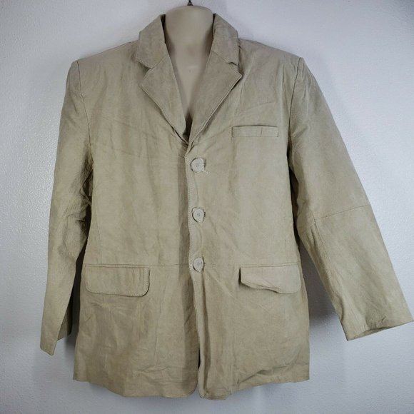 Haband Lions Den Leather Jacket‎ Mens Large Beige Lined Blazer Sport coat - Picture 2 of 10